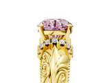 Yellow gold Fancy Pink Round  Solitaire Filigree Engagement Ring with Halo and Prong Setting_5