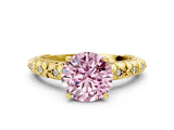 Yellow gold Fancy Pink Round  Solitaire Floral Milgrain Engagement Ring_31
