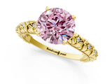 Yellow gold Fancy Pink Round  Solitaire Floral Milgrain Engagement Ring_32