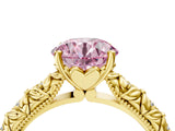 Yellow gold Fancy Pink Round  Solitaire Floral Milgrain Engagement Ring_35