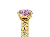Yellow gold Fancy Pink Round  Solitaire Floral Milgrain Engagement Ring_36