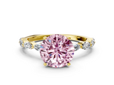 Yellow gold Fancy Pink Round  Solitaire Marquise Side Stone Prong Setting Ring