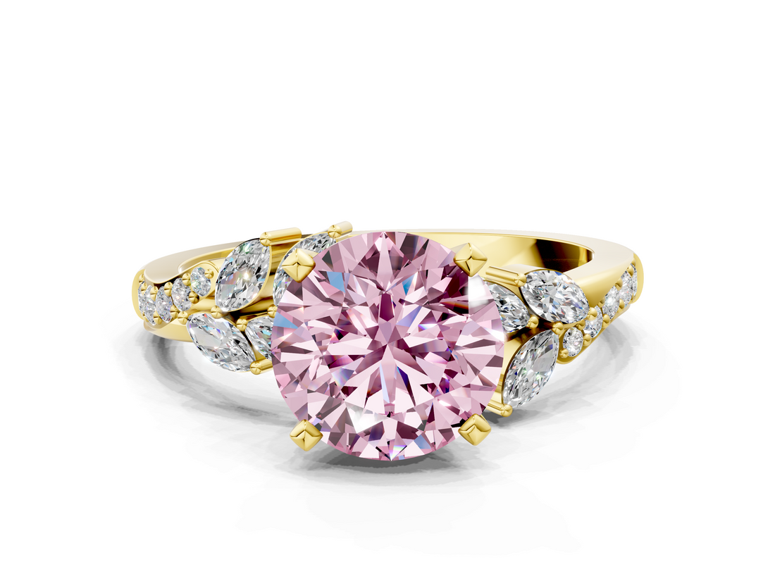 Yellow gold Fancy Pink Round  Solitaire Marquise Twist Band with Six-Prong Setting