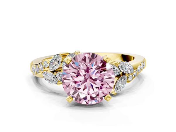 Yellow gold Fancy Pink Round  Solitaire Marquise Twist Band with Six-Prong Setting