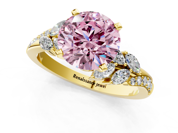 Yellow gold Fancy Pink Round  Solitaire Marquise Twist Band with Six-Prong Setting