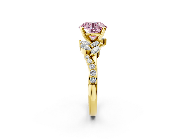 Yellow gold Fancy Pink Round  Solitaire Marquise Twist Band with Six-Prong Setting