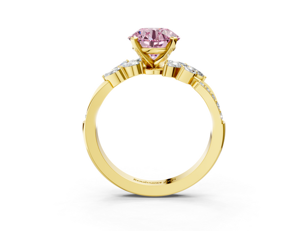 Yellow gold Fancy Pink Round  Solitaire Marquise Twist Band with Six-Prong Setting