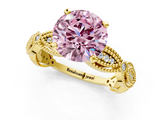 Yellow gold Fancy Pink Round  Solitaire Milgrain Diamond Engagement Ring with Bezel and Marquise Band_1
