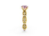 Yellow gold Fancy Pink Round  Solitaire Milgrain Diamond Engagement Ring with Bezel and Marquise Band_2
