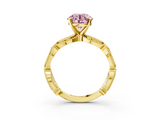 Yellow gold Fancy Pink Round  Solitaire Milgrain Diamond Engagement Ring with Bezel and Marquise Band_3