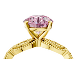 Yellow gold Fancy Pink Round  Solitaire Milgrain Diamond Engagement Ring with Bezel and Marquise Band_4