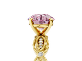Yellow gold Fancy Pink Round  Solitaire Milgrain Diamond Engagement Ring with Bezel and Marquise Band_5