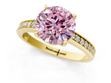 Yellow gold Fancy Pink Round  Solitaire Pavé Band Prong Setting Ring_1