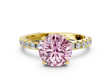 Yellow gold Fancy Pink Round  Solitaire Pavé Band with Four-Prong Setting