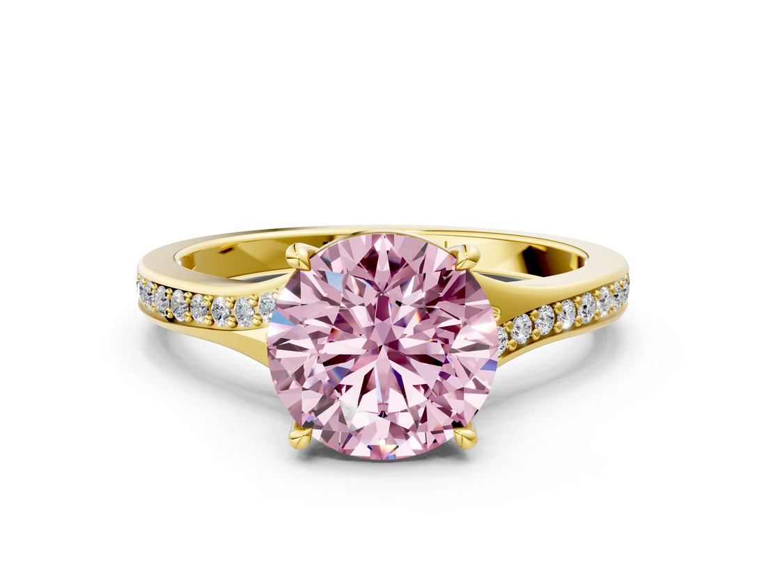 Yellow gold Fancy Pink Round  Solitaire Pavé Band with Four-Prong Setting_18