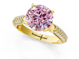 Yellow gold Fancy Pink Round  Solitaire Pavé Diamond Engagement Ring with Four-Prong Setting_1