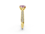 Yellow gold Fancy Pink Round  Solitaire Pavé Diamond Engagement Ring with Four-Prong Setting_2