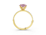 Yellow gold Fancy Pink Round  Solitaire Pavé Diamond Engagement Ring with Four-Prong Setting_3