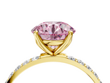 Yellow gold Fancy Pink Round  Solitaire Pavé Diamond Engagement Ring with Four-Prong Setting_4