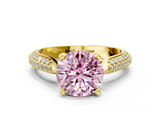 Yellow gold Fancy Pink Round  Solitaire Pavé Diamond Engagement Ring with Four-Prong Setting