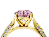 Yellow gold Fancy Pink Round  Solitaire Pavé Diamond Engagement Ring with Four-Prong Setting_4