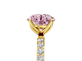 Yellow gold Fancy Pink Round  Solitaire Pavé Diamond Engagement Ring with Four-Prong Setting_5