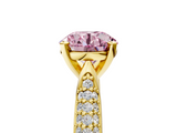 Yellow gold Fancy Pink Round  Solitaire Pavé Diamond Engagement Ring with Four-Prong Setting_5