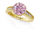 Yellow gold Fancy Pink Round  Solitaire Pavé Diamond Milgrain Engagement Ring with Four-Prong Setting_1