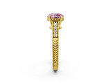 Yellow gold Fancy Pink Round  Solitaire Pavé Diamond Milgrain Engagement Ring with Four-Prong Setting_2