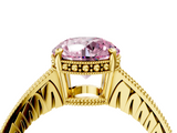 Yellow gold Fancy Pink Round  Solitaire Pavé Diamond Milgrain Engagement Ring with Four-Prong Setting_4