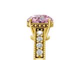 Yellow gold Fancy Pink Round  Solitaire Pavé Diamond Milgrain Engagement Ring with Four-Prong Setting_5