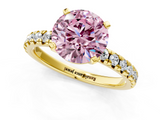 Yellow gold Fancy Pink Round  Solitaire Pave Diamond Engagement Ring with Four-Prong Setting_1