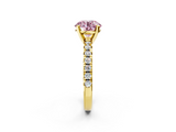 Yellow gold Fancy Pink Round  Solitaire Pave Diamond Engagement Ring with Four-Prong Setting_2