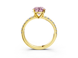 Yellow gold Fancy Pink Round  Solitaire Pave Diamond Engagement Ring with Four-Prong Setting_3