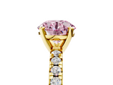 Yellow gold Fancy Pink Round  Solitaire Pave Diamond Engagement Ring with Four-Prong Setting_5