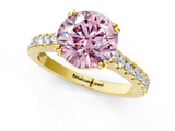 Yellow gold Fancy Pink Round  Solitaire Pave Diamond Engagement Ring with Prong Setting_1