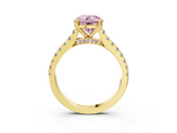 Yellow gold Fancy Pink Round  Solitaire Pave Diamond Engagement Ring with Prong Setting_3