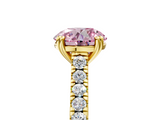 Yellow gold Fancy Pink Round  Solitaire Pave Diamond Engagement Ring with Prong Setting_5