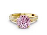 Yellow gold Fancy Pink Round  Solitaire Pave Split Shank Engagement Ring with Six-Prong Setting