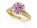 Yellow gold Fancy Pink Round  Solitaire Pave Split Shank Engagement Ring with Six-Prong Setting_1