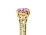Yellow gold Fancy Pink Round  Solitaire Pave Split Shank Engagement Ring with Six-Prong Setting_5
