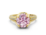 Yellow gold Fancy Pink Round  Solitaire Pave Split Shank Ring with Four-Prong Setting_122