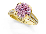 Yellow gold Fancy Pink Round  Solitaire Pave Split Shank Ring with Four-Prong Setting_123