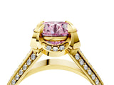 Yellow gold Fancy Pink Round  Solitaire Pave Split Shank Ring with Four-Prong Setting_126