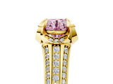 Yellow gold Fancy Pink Round  Solitaire Pave Split Shank Ring with Four-Prong Setting_20