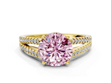 Yellow gold Fancy Pink Round  Solitaire Split Shank Pavé Diamond Engagement Ring