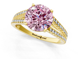 Yellow gold Fancy Pink Round  Solitaire Split Shank Pavé Diamond Engagement Ring_1