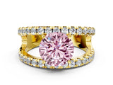Yellow gold Fancy Pink Round  Solitaire Split Shank Pave Diamond Ring_24