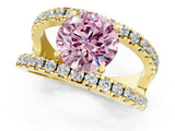Yellow gold Fancy Pink Round  Solitaire Split Shank Pave Diamond Ring_25