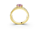 Yellow gold Fancy Pink Round  Solitaire Split Shank Pave Diamond Ring_27